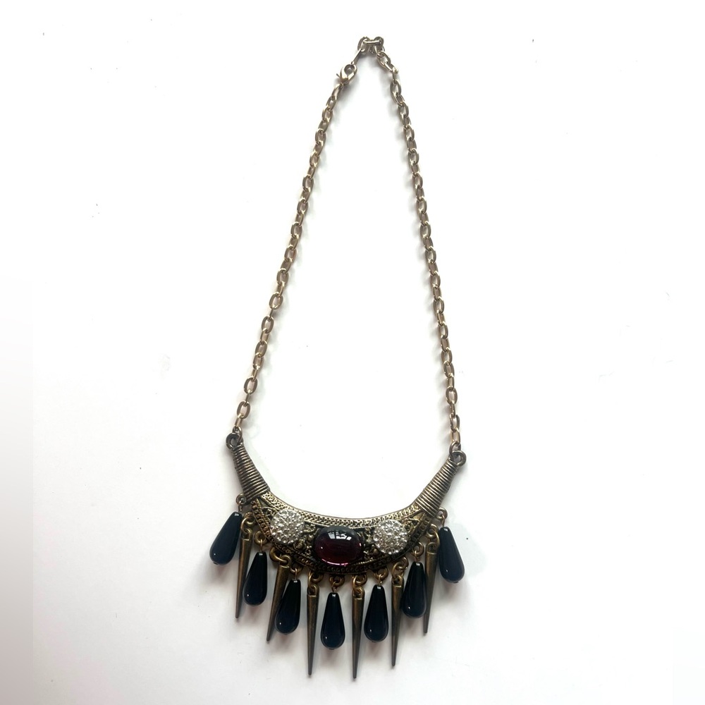 Indie designer Chic Gold and Black choker Teardrop Necklace goth spikes purple